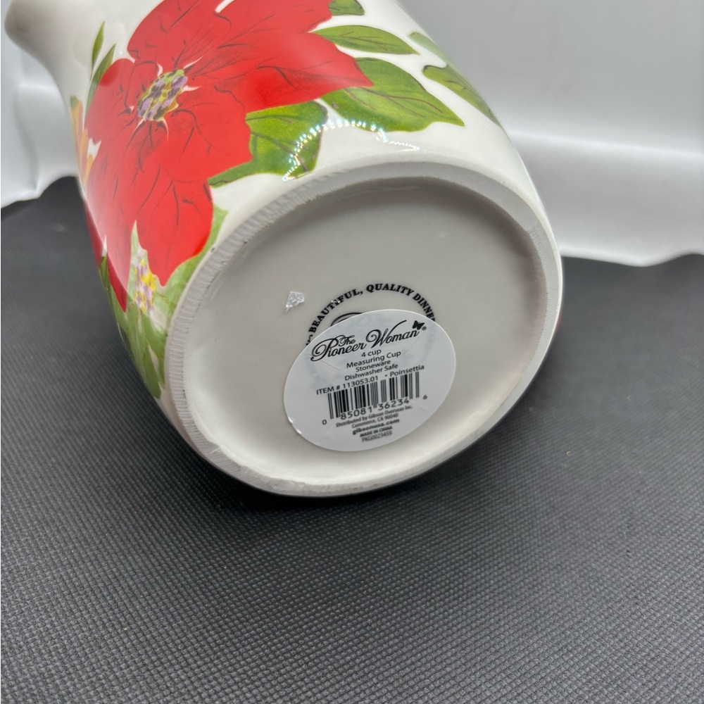 Pioneer Woman Measuring Cup Pitcher Ceramic Poinsettias “Love Beyond Measure” - Picture 6 of 9